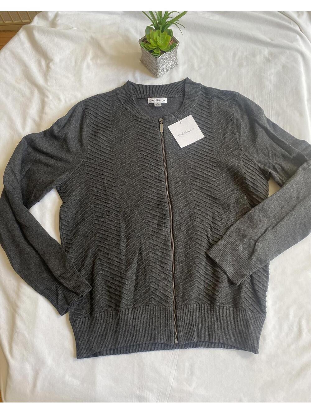 Croft & Barrow Women's Gray Zip-Up Sweater Cardigan Size L